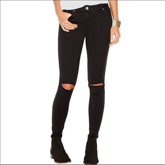 Free People Black Ripped Knee Skinny Jeans - Picture 1 of 7
